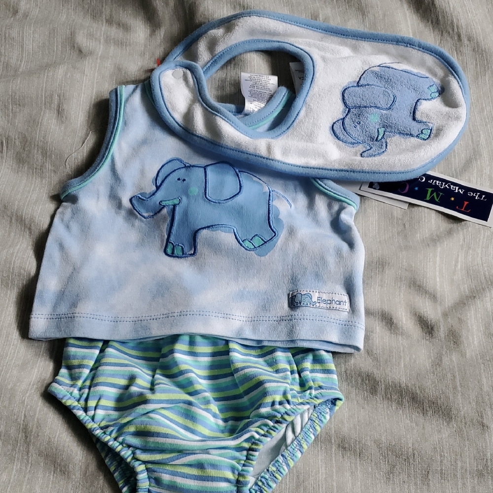 Little Me Elephant Bib and Outfit Set - Blue
